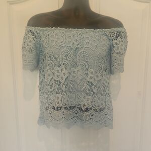 Elegant Lace Off-Shoulder Top - Blue